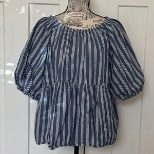 Old Navy Navy and White Striped Peasant Blouse